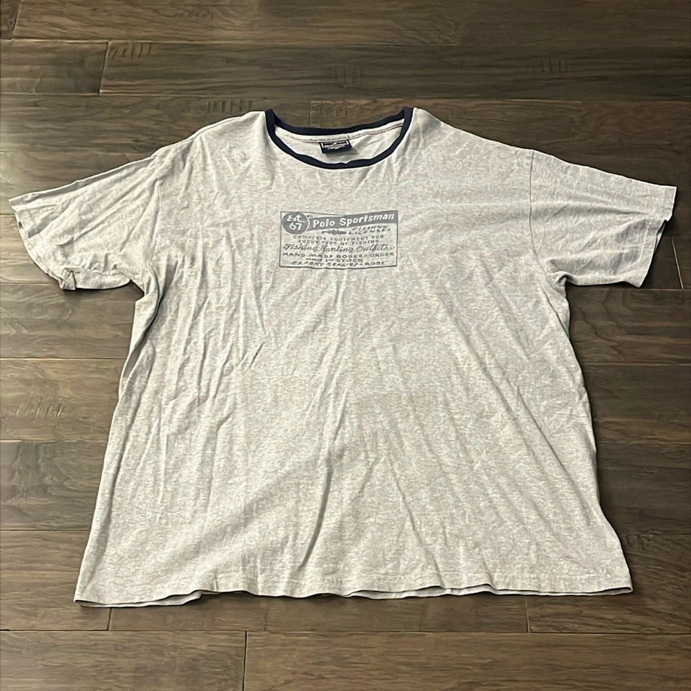 Polo Sport Ralph Lauren Vintage Fishing License Ringer T Shirt gray Mens Size XL